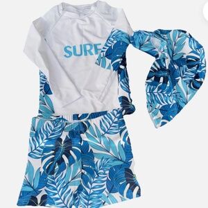 Baby Toddler Boys Two Piece Swimsuit Set Surf Rash Guard with Hat Size 4 Toddler